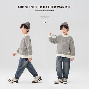[Special Clearance] Zuoxi Children's Wear Boys fleece-lined Jeans Winter 2024 New Children's Warm Pants Men