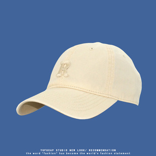 Green Fresh R Letter Baseball Cap Women's All-Match White Showing Couple's Sun Hat Men's Sunscreen Showing Face Small Cap