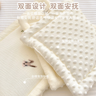 Baby pillow cushion newborn class A pure cotton seersucker bean velvet cartoon embroidery flat pillow baby anti-spitting milk pillow cushion