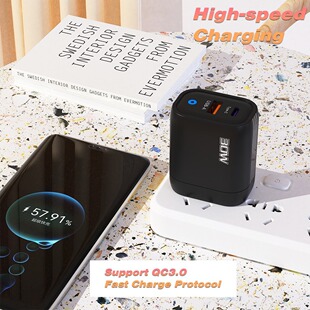 Зарядное устройство PD Зарядная головка PD30W подходит для многопортовой зарядной головки для быстрой зарядки мобильных телефонов U+C европейского, американского, британского, Apple, Huawei.