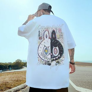 American Style Handsome Heavy Short-Sleeved T-Shirt for Young Men's Summer Instagram Popular T-Shirt Street Loose Round Neck Top