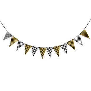 Black and white plaid F1 racing birthday party venue decoration pull flag banner cross-border racing theme fishtail pull flag