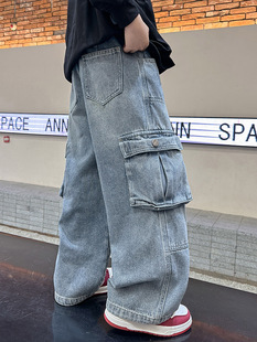 Boys' Straight Leg Jeans Puppies Handsome Spring and Autumn 2025 New Children's Autumn Pants Loosen Pants Autumn Fashion