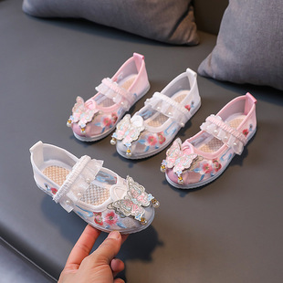 Girls' Han Dynasty Shoes, Ancient Style Cheongsam Shoes, Chinese Style Old Beijing Costume Cloth Shoes, Kidsren's Embroidered Shoes, Costume Performance Shoes