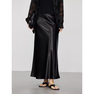 French Style Acetate Satin Draped Skirt for Women Spring and Summer High Waist Hip Skirt Fishtail Skirt Long Skirt A-Line Skirt