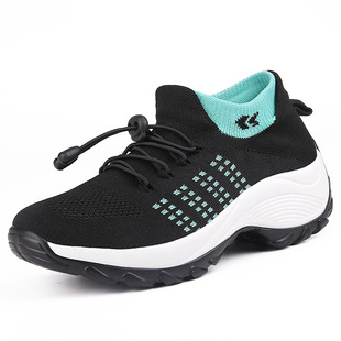 Cross-border Explosions Large Size Women's Shoes Mother Shoes Rocking Shoes Socks Shoes Casual Flying Weaving Women's Shoes Foreign Trade Lace-up Thick Sole Shoes
