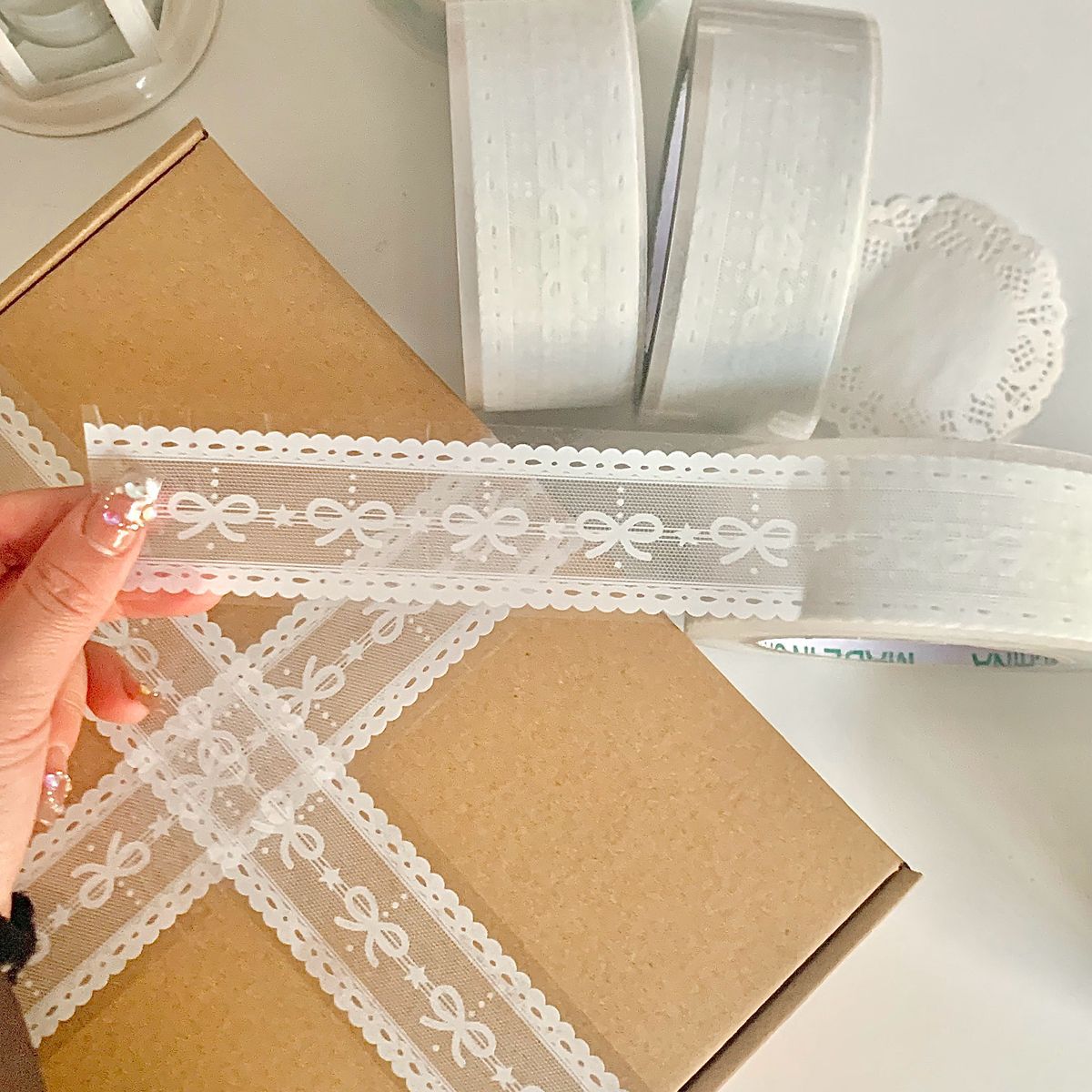 Original Ins Sweet Snowflake Tape Large Roll Transparent Sealing Tape Bowknot Sweet Girl Creative Tape Wholesale