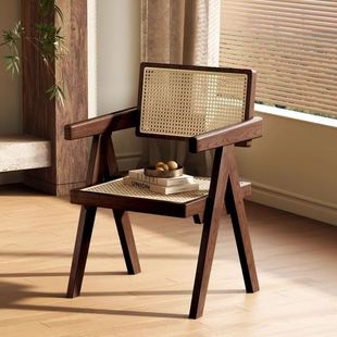 High-end Rattan Armchair, Rattan Chair, Home Dining Chair, B&b Rattan Back Chair, Solid Wood Chandigarille Chair