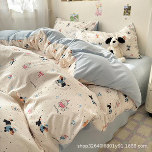 Small fresh cotton wash cotton four-piece cartoon printing three-piece children's dormitory bed sheet quilt cover wholesale