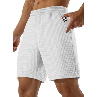 2024 cross-border Europe and the United States Amazon summer men's new solid color small square sports casual shorts straight pants men
