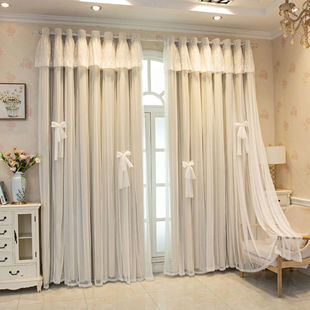 Popular New Internet Celebrous TikTok Double-layer Cloth Yarn Integrated Shading Finished Lace Princess Bedroom Living Room Window Wonderful Ling