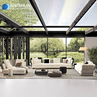 Outdoor Rattan Sofa Courtyard Bed Recliner Villa Outdoor Nordic Simple White Low Leg L-shaped Sofa