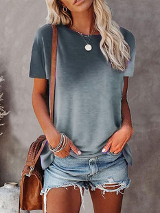 2024 Loose Casual Cross-border Women's Clothing Amazon Independent Station ebay Crewneck Gradient Short-sleeved Explosive T-shirt