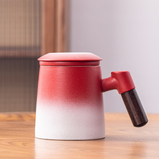 Office Cup Gradual Change Tea Water Separation Filter Mug with Lid Wooden Handle Gift Box Ceramic Gift Engraving Accompanying Gift