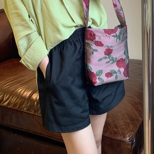 Elastic Waist White Casual Sports Shorts for Women, Summer Thin Style, Loose Fit, Slimming A-Line Wide-Leg Three-Point Shorts, Trendy Ins