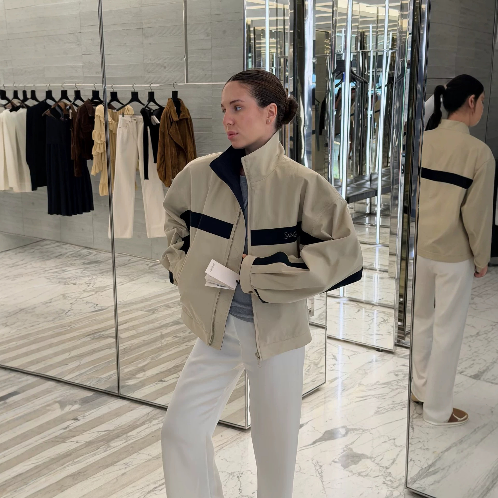MYST&ZA European and American style foreign trade women's clothing 2026 fashionable versatile long-sleeve stand-up collar color-block zipper jacket
