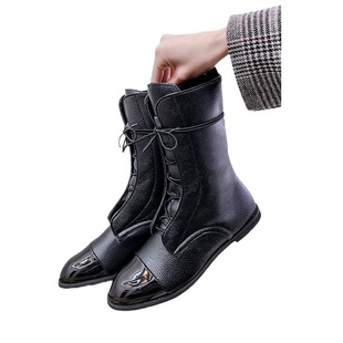 Foreign Trade 2024 Autumn and Winter New Flat Heel Casual Boots Lace-up Stitching Short Barrel Martin Boots Knight Boots plus size Cross-border