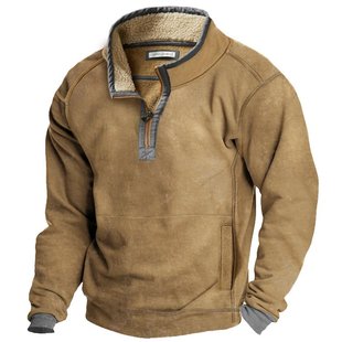 2024 Foreign Trade Men's Wear Sweat Men's Casual Sweat with Collar and Placket Zipper fleece-lined Sweat Autumn and Winter Jacket for Men