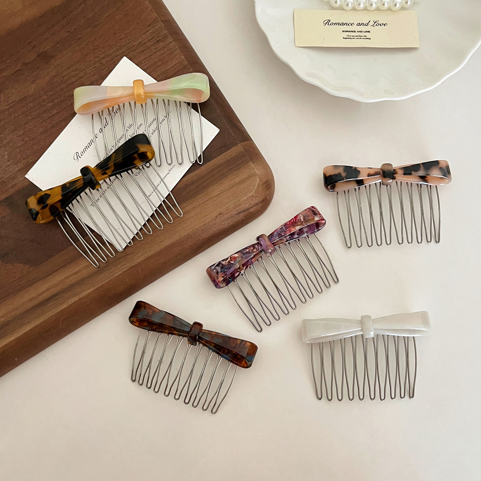 Korean and Japanese New Style Simple Hair Comb Bun Insert Comb Acetate Bow Bangs Comb High-End Elegant Hair Accessory for Women