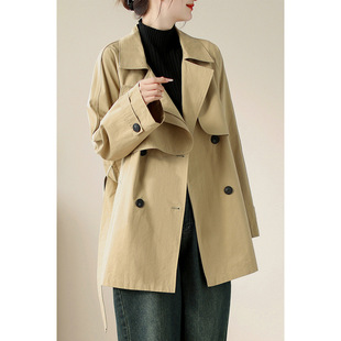 Workwear Style Literary Retro Loose Casual Lace-Up Suit Collar Jacket Women's 2025 Spring Women's Mid-Length Windbreaker