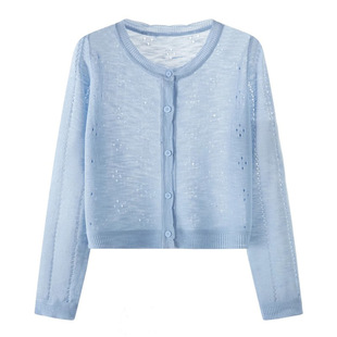 Summer Ice Silk Knitted Cardigan Women's Thin Skirt with Suspender Cut-out Sunscreen Blouse Short Design Top