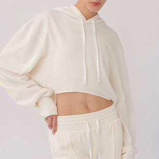 European and American Style Loose Hooded Sweatshirt 2025 Spring New Loose Casual Short Navel Top Long Sleeve Pullover