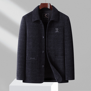 Dad's Spring and Autumn Coat Middle-aged and Elderly Men's Woolen Jacket Grandpa's Winter fleece-lined Thickened Clothes 50 Mengwei