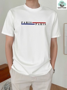 2025 Cotton European and American Cross-border "PARIS" Printed Fashion Loose Men's Top Amazon New T-Shirt Short Sleeve