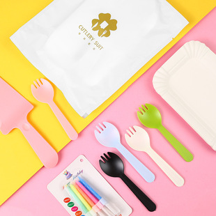 Birthday Tableware Fork Spoon Plate Disposable Dinner Plate Knife and Fork Plate Candle Paper Plate Plate Cake Plate Fork Combination suit