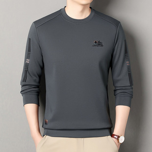 Spring and Autumn Round Neck High-end Sweater Men's Middle-aged Dad's Casual Fashion Men's T-shirt Loose Base Shirt