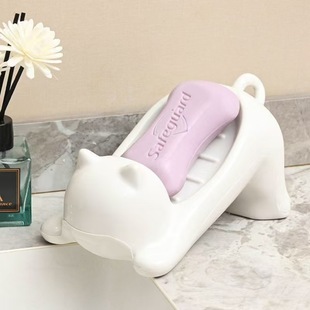 Cartoon Cat Drain Soap Box Punch-free Washstand Cat Soap Box Toilet Soap Drain Storage Rack