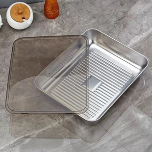 Stainless Steel Dumpling Box with Lid Preservation Box Storage Box Refrigerator Freezer Box Fruit Plate Rectangular Plate Chaos Box