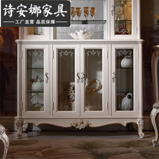 European-style Hall Cabinet Villa Solid Wood Carved Wine Cabinet French Restaurant Four-door Wine Cabinet Decorative Cabinet