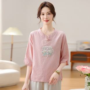 Fashionable Elegant Mother's Clothes 40-year-old Middle-aged and Elderly Foreign Style Top plus size Casual Women's Clothes Mother-in-law Middle-sleeve Top
