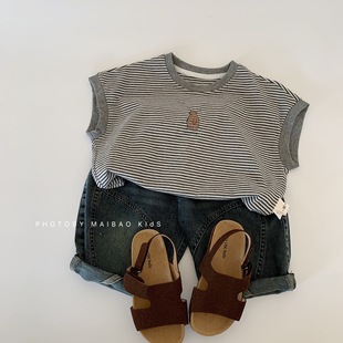 Maibao boys short sleeve T-shirt 2025 summer new children striped summer boys half sleeve bottoming shirt wholesale tide