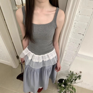 Chun Shangxin [nice] Puyuan Bottom Lace Stitching Stacked Strap Women's Pullover Foreign Style Backing Vest ins