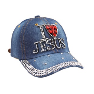 Qiheng cross-border Diamond women's baseball cap outdoor sports leisure Diamond-embedded distressed Denim hat personalized letter cover