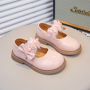 Girls Shoes Princess Shoes 2025 New Spring and Autumn Little Girl Glitter Mary Jane Soft Sole Leather Shoes Black Shoes
