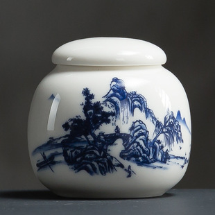Full color blue and white porcelain tea jar ceramic sealed jar Chinese medicine jar incense powder bottle ceramic jar storage jar paste pot tea warehouse