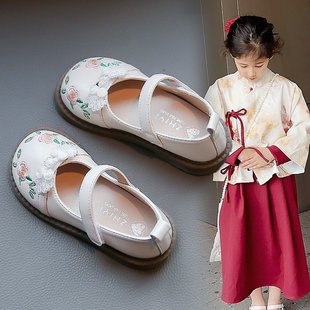 Girls Small Leather Shoes 2024 New Spring and Autumn Children's Embroidered Little Girl Baby Princess Shoes Large Cong