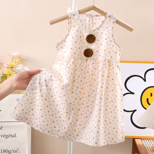 Girl's Western Style Floral dress Summer Girl's Sleeveless Vall Dress Princess Dress Thin Baby's Cute Nightdress
