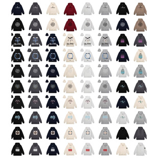 European and American Stone Island Autumn and Winter Basic Printed terry Loop & fleece-lined Men's and Women's ius Loose Men's and Women's Pullover Sweater