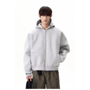 American-style boxy Heavy Profile Hooded Sweater for Men and Women Spring High Street Thickened Loose Warm Zipper Cardigan Jacket