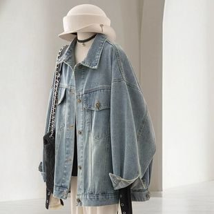 [Shop Selling] 2025 Spring and Autumn New Hong Kong Style Retro Washed Blue Denim Coat Female Design Korean Style