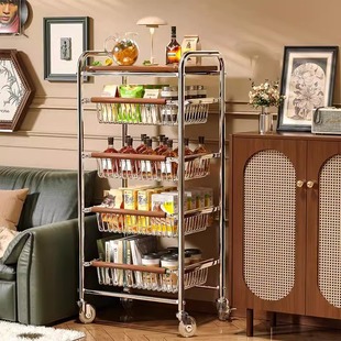 Antique Snack Storage Rack Household Multi-layer Floor Shelf Kitchen Vegetable Basket Movable Cart Storage Rack