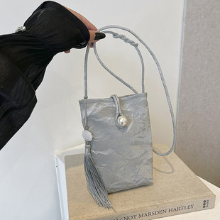 Fashion Chinese Style New Korean Style Solid Color Fashionable Casual Commuting Crossbody Shoulder Vertical Mobile Phone Small Square Bag