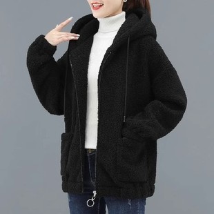 plus size Women's Lambskin Sweater Women's fleece-lined Thickened New Autumn and Winter Loose Korean Style Zipper Cardigan Teddy Velvet
