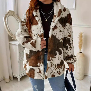 Wholesale price cross-border Amazon women's autumn and winter best selling fashion casual loose cow printed hooded sweater