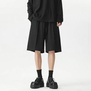 2024 New Black Suit Shorts Men's High-end Draping Ice Silk Straight Pants Casual Knee-length Pants