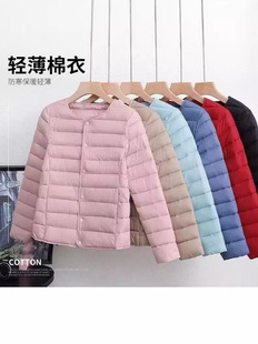 Light and Thin Cotton-padded Coat Women's Crewneck Inner Wearing Short Autumn and Winter Inner Wearing Warm Coat Cotton-padded Coat Inner Liner Small Cotton-padded Coat